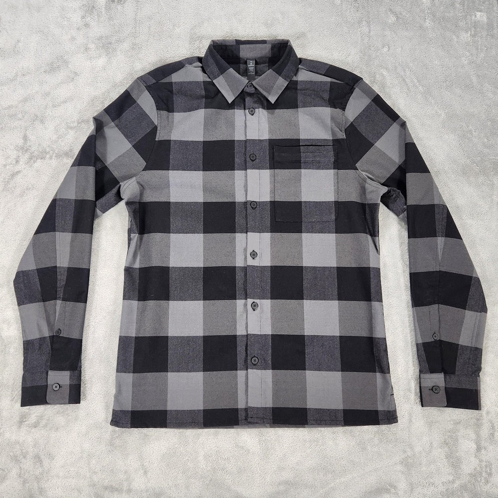 Lululemon Shirt Mens Medium Mason's Peak Flannel Gray Black Plaid Zip Pocket